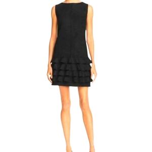Bailey44 Suede Black Mini Dress Drop Waist Ruffle Cocktail Party Modest Luxury M
